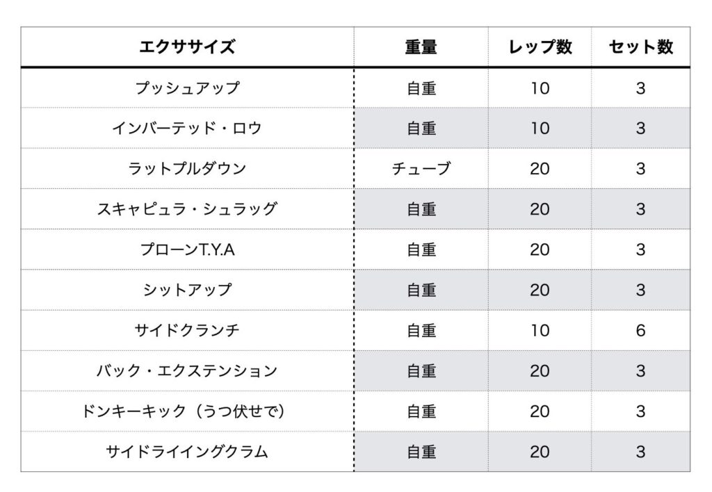 上半身 体幹のトレーニングメニュー ストログ